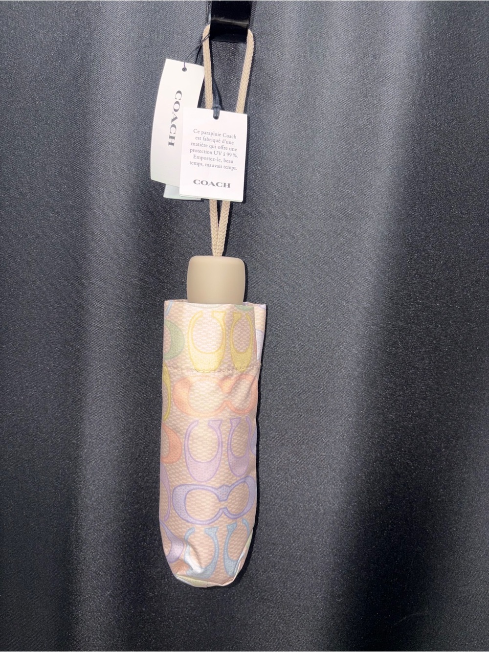 COACH Pastel Rainbow Signature Compact Umbrella with Cover